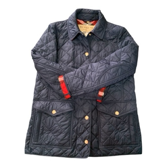 Women’s Authentic Burberry West Bridge Diamond Quilted Navy Jacket. - Picture 7 of 9